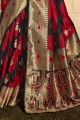 Red,black Banarasi raw silk Saree