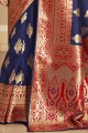 Charming Navy blue Banarasi raw silk Saree