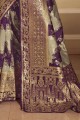 Grey, Purple Banarasi raw silk  Saree
