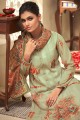 Olive Green Satin and silk Palazzo Suit
