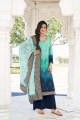 Shaded Blue Satin and silk Palazzo Suit
