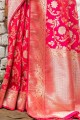 Glorious Carrot pink Banarasi raw silk Saree