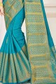 Teal blue Silk South Indian Saree