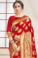 Elegant Red Banarasi raw silk Banarasi Saree