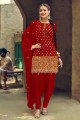 Red Faux georgette Patiala Suit