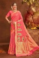 Pink raw silk Banarasi Saree