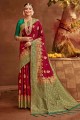 Fashionable Maroon Banarasi raw silk Banarasi Saree