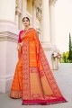 Stylish Orange Banarasi raw silk Banarasi Saree