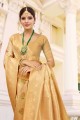 Fashionable Beige Banarasi raw silk Banarasi Saree