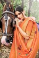 Latest Orange Banarasi raw silk Banarasi Saree