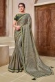 Olive green Georgette and silk Saree