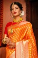 Stunning Orange Art silk South Indian Saree