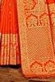 Trendy Orange Banarasi raw silk Banarasi Saree