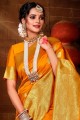 Latest Ethnic Mustard Banarasi raw silk Banarasi Saree