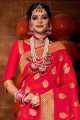 Elegant Tamato red Banarasi raw silk Banarasi Saree