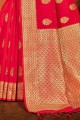 Elegant Tamato red Banarasi raw silk Banarasi Saree