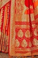 Gracefull Red Banarasi raw silk Banarasi Saree
