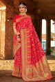 Delicate Tamato red Banarasi raw silk Banarasi Saree