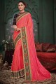 Embroidered and printed Saree in Pink