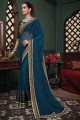 Appealing Embroidered Saree in Teal