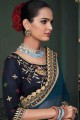 Appealing Embroidered Saree in Teal