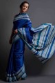 Printed Saree in Royal blue