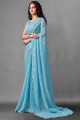Sequins,embroidered Saree in Sky blue