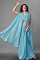 Sequins,embroidered Saree in Sky blue