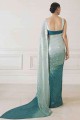 Sequins,embroidered Saree in Teal