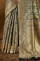 Voguish Grey Banarasi raw silk Banarasi Saree