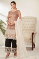 Embroidered Straight Pant Suit in Dusty peach