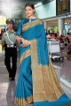 Cotton and manipuri Saree in Blue