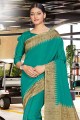 Cotton and manipuri Saree in Teal
