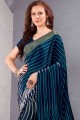 Appealing Printed Saree in Teal blue