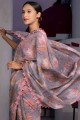 Grey,pink Silk  Saree