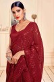 Contemporary Embroidered Saree in Red