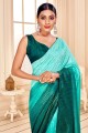 Charming Embroidered Saree in Teal