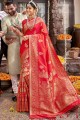 Impressive Red Banarasi raw silk Banarasi Saree