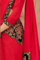 Patch Saree in Tomato red
