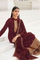 Embroidered Palazzo Suit in Maroon