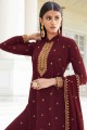 Embroidered Palazzo Suit in Maroon