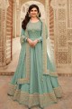 Silk Anarkali Suit in Turquoise