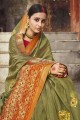 Magnificent Embroidered Saree in Mehendi