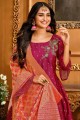 Silk and taffeta Anarkali Suit in Dark pink