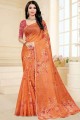 Trendy Embroidered Saree in Orange