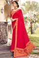Diwali Saree in Torch red Silk with Lace border