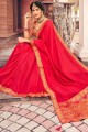 Diwali Saree in Torch red Silk with Lace border
