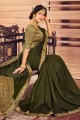 Silk Diwali Saree in Thatch green with Lace border