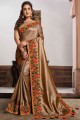 Golden,beige Saree in Patch Satin and silk