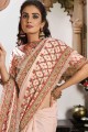 Georgette and silk Saree in Nude pink with Printed